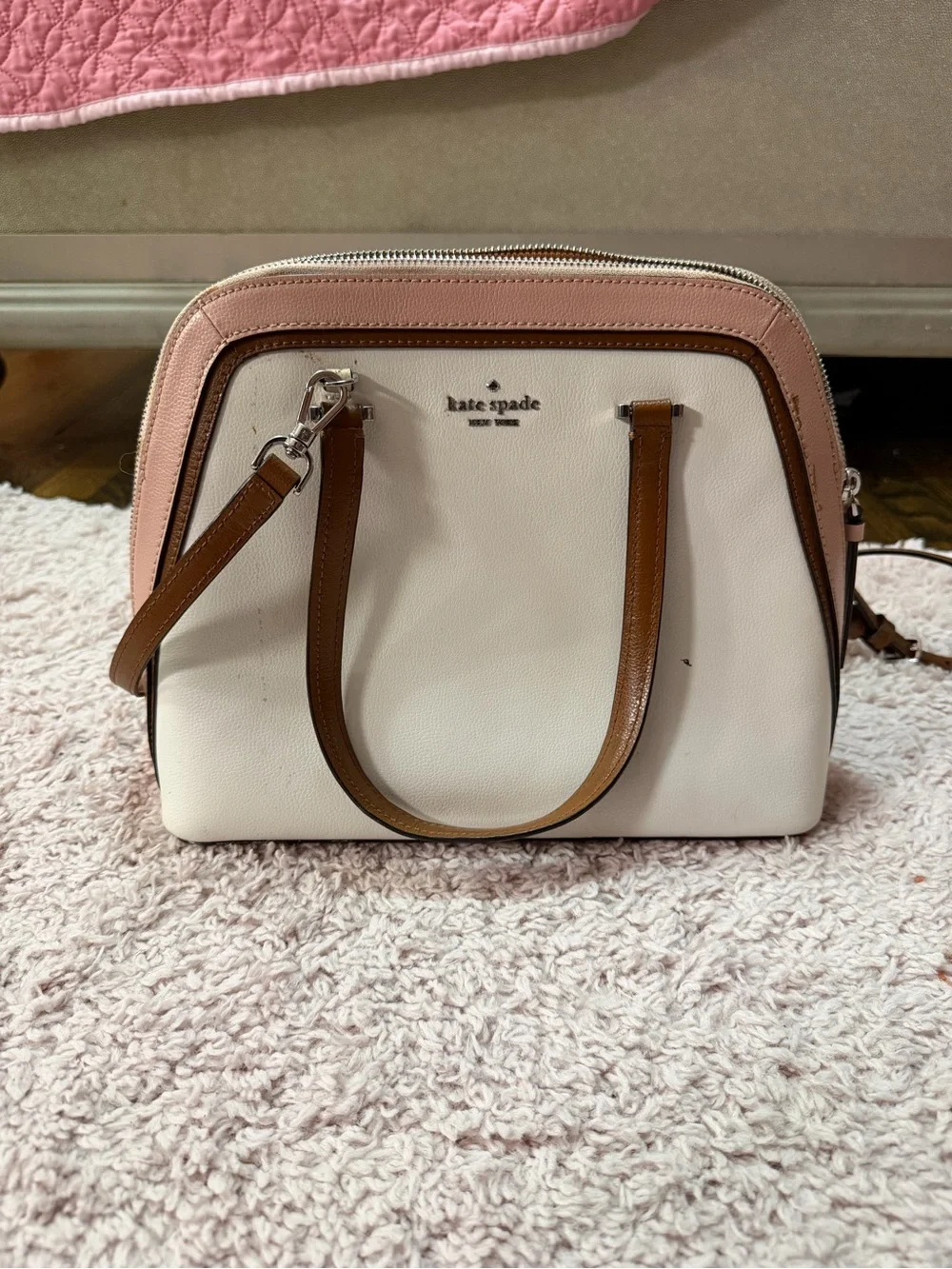 kate spade White, Pink & Brown Leather Crossbody with Wallet